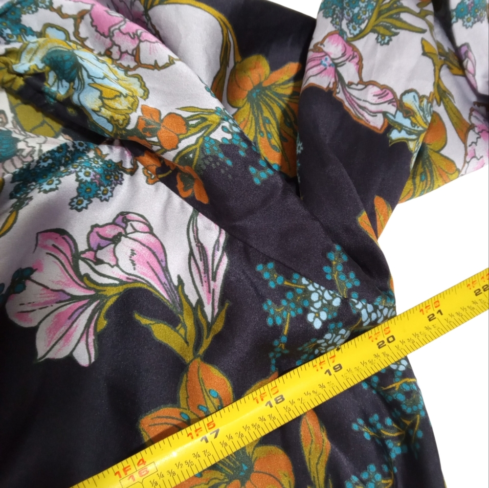 Anthropologie Floral Silk Cowl Neck Puff Sleeve Tie Back Midi Dress Size XL - Picture 5 of 8